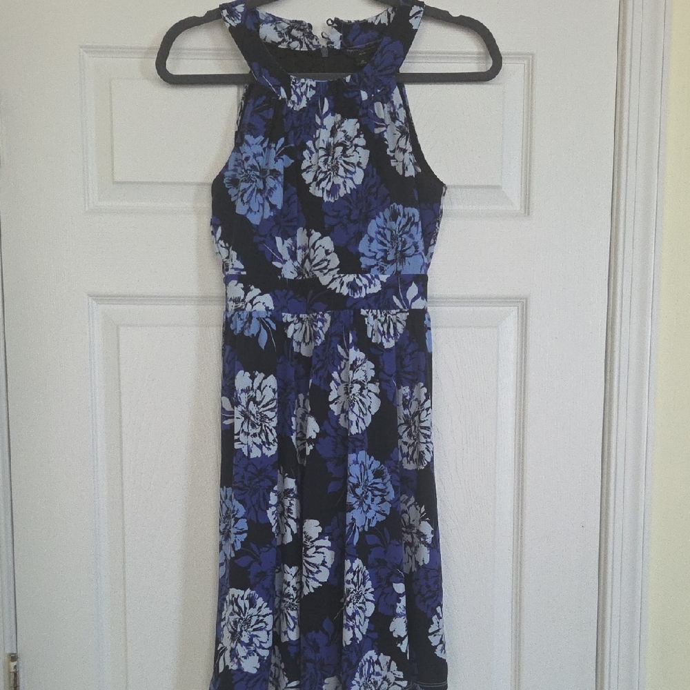 Banana Republic Blue and Black Floral Midi Dress